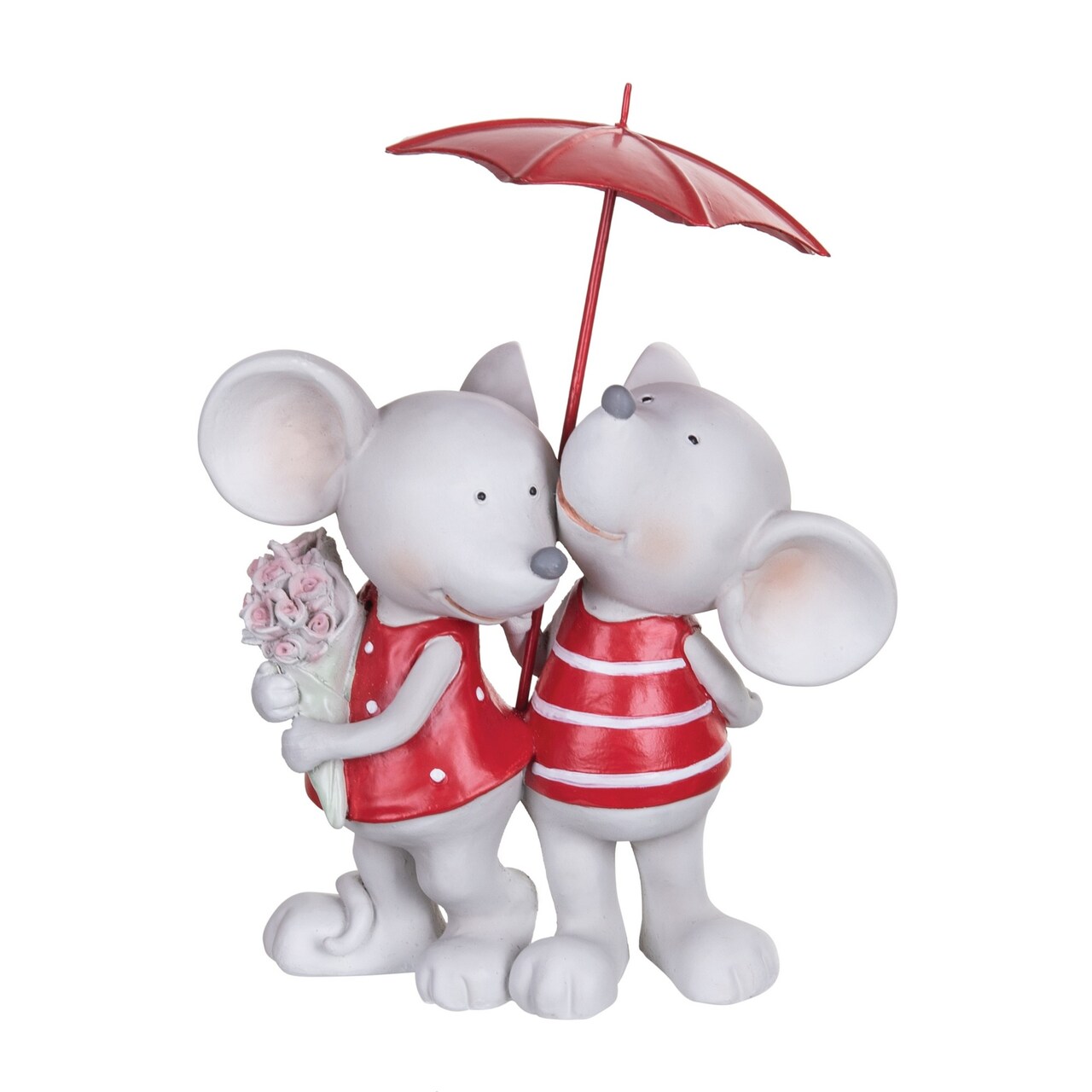 Rain or Shine Valentine's Day Mice Holding Umbrella & Flower Bouquet Figurine 5.1"
